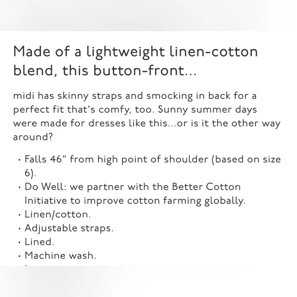 NWT Madewell Linen-Cotton Cami Button-Front Midi Dress, Size 0 - Picture 6 of 12